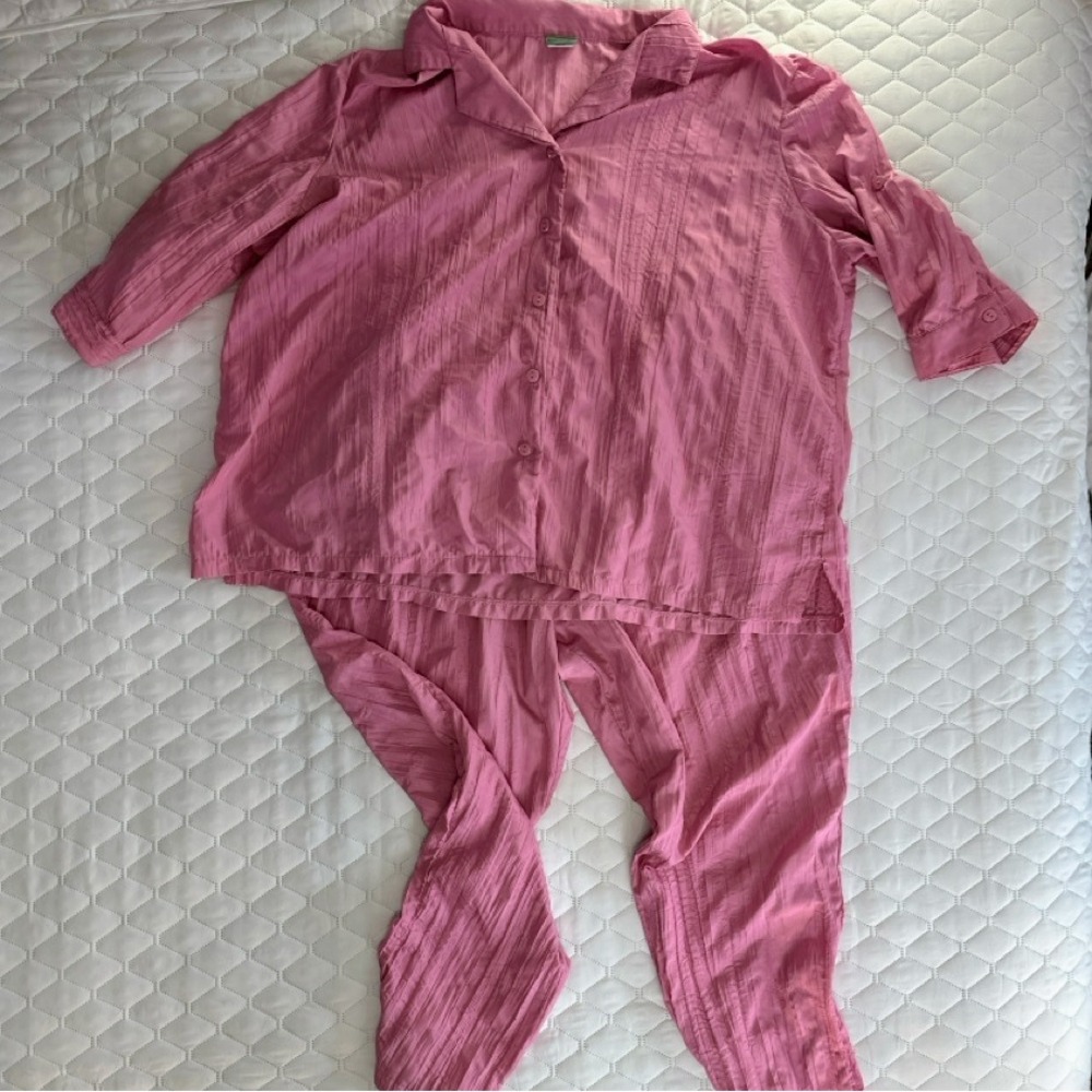 Sara Morgan Pajama Set Womens XX Pink Good Crinkle Texture 2pc Loungewear C47